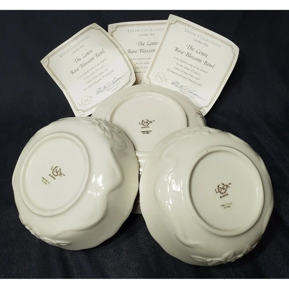 3 Pc Lenox‎ Rose Blossom Fine China Porcelain Bowl Set w/ 24k Gold Trim
